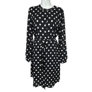 NWT Banana‎ Republic Factory Button Up Dress Polka Dots Black White 10 L/S